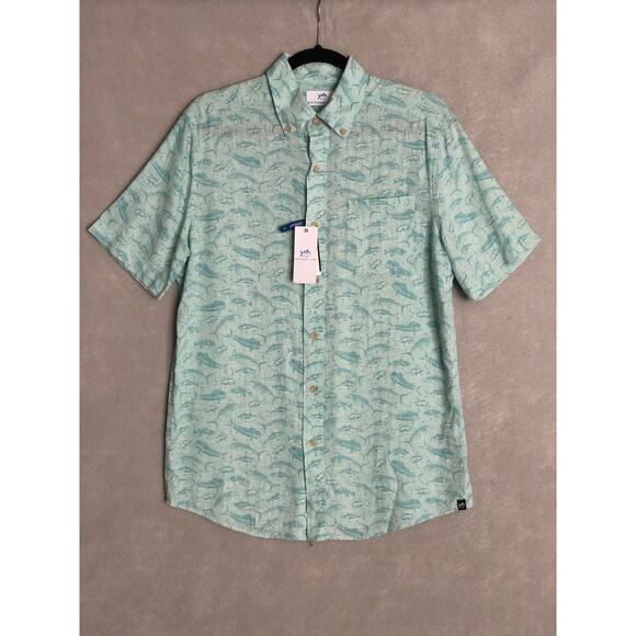 Southern Tide Men's Small Linen Rayon Button-Down Sports Shirt Aqua NEW - Picture 1 of 9